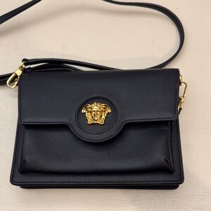 Versace Black mini Crossbody Bag with Gold Medusa Accent